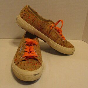 Superga Shoes Woman Size 9 Orange Tan Cork Outdoor Summer BBQ Party Shoes